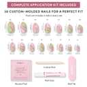 Glamnetic Press On Nails - Short Oval Fake Nails, Pink & Green Swirl Nails with Gold Foil Accents, Strawberry Matcha | 15 Sizes - 30 Nail Kit with Glue | Gift for Mom