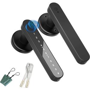 IKOED Fingerprint Door Lock, Smart Door knob, biometric Door Lock, with passcode keypad Fobs keyless Entry Door Handle，for Bedroom Home Hotel Office Apartment (Black)