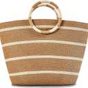 TOFUNTOY Beach Bags for Women Straw Tote Bag Summer Beach Bag Large Woven Straw Tote for Vacation Holiday (Kahaki)