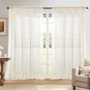 Dreaming Casa Solid Sheer Curtains 96 Inches Long Ivory Rod Pocket Voile Draperies for Bedroom Living Room, 2 Panels, Each 100" W x 96" L
