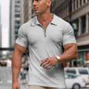 Muscle Polo Shirts for Men Slim Fit Textured Knit Sleeve Mens Collared Shirts Casual Stylish, M