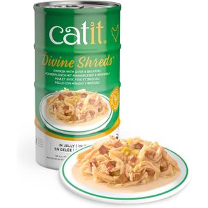 Catit Divine Shreds in Jelly, Premium Wet Cat Food, Chicken with Liver & Broccoli (3 Ounce (Pack of 4))