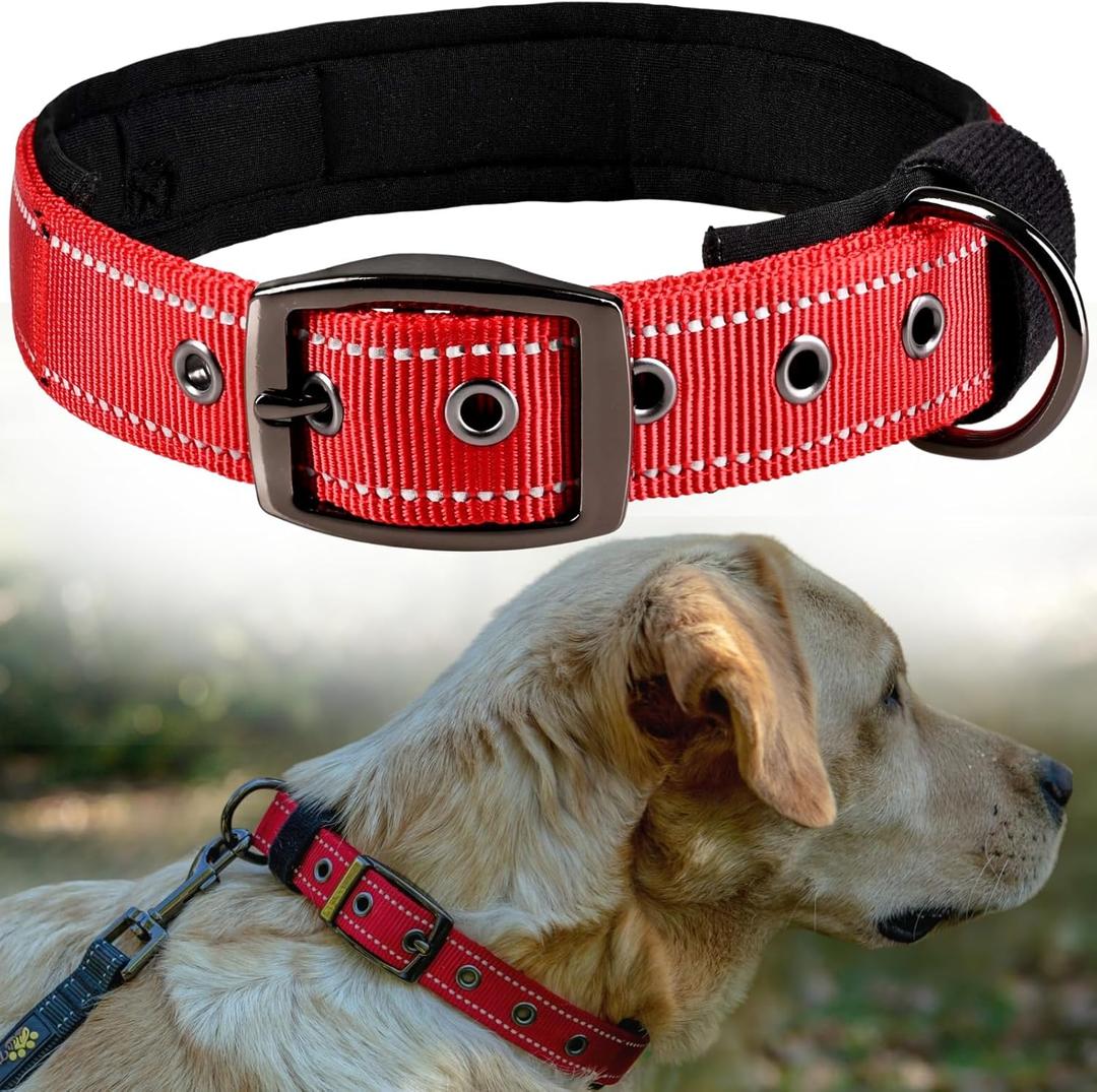 ADITYNA Dog Collars for Medium Dogs - Padded Ultra Comfortable Soft Neoprene, Reflective, Heavy Duty - Red Medium Collar (Medium: Fit 15-20" Neck)