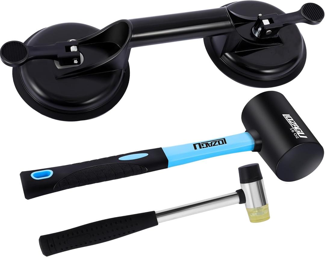 Floor Gap Fixer Tool Set with Aluminium Suction Cup & Rubber Mallet Hammer, Fixer Tool for Laminate Floor Gap Repair (Blue)