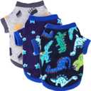 3-Piece Small Dog Sweaters - Fleece Winter Warm XS Boy Dog Clothes - Cute Dinosaur Patterns - Chihuahua, Yorkie - Christmas