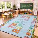 Frienda 13 x7.5 ft Large Classroom Rug for Kids Rainbow Cloud Rug