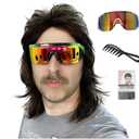 Men's 80s Mullet Wig Set, Vintage Mullet Rock Wig for Country Rocker Halloween Party and Cosplay (Black)