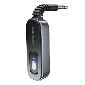 Bluetooth 5.3 Aux Adapter Receiver & Transmitter Rechargeable for Airpods Headphones Speaker, ESSAGER 3.5mm Aux Audio Jack Adapter for Airplane Treadmill Flight MP3 Player TV Car Home Stereo System