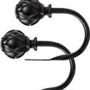 KAMANINA Decorative Curtain Drapery Holdbacks, Curtain Tiebacks Hooks with Screws Wall Mounted, Netted Texture Finials for Drapes Window Home Decoration, Black (1 Pair/2 Pack), Small