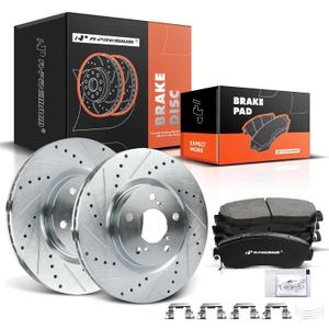 A-Premium 12.60 inch (320mm) Front Drilled and Slotted Disc Brake Rotors + Ceramic Pads Kit Compatible with Select Honda Models - Odyssey 2011 2012 2013 2014, 6-PC Set