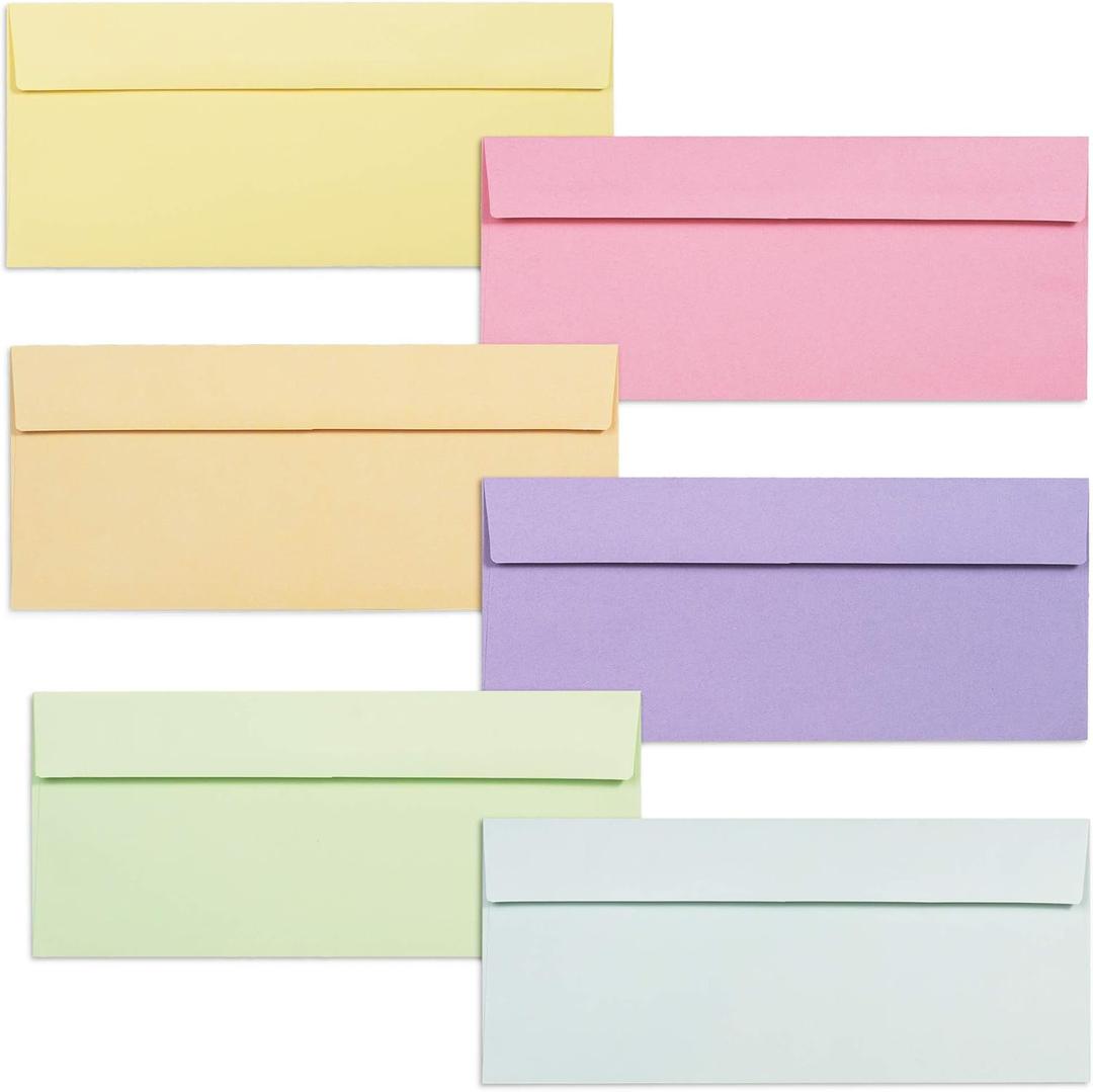 Business Envelopes, 120-Pack #10 Envelopes, 4 1/8 x 9 1/2 Inches, 6 Pastel Colors