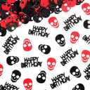 Vofrise 200PC Black and Red Skull Birthday Confetti for Tables Horror Halloween Gothic Themed Birthday Party Decorations