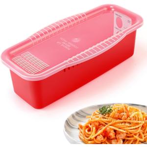 Microwave Pasta Cooker with Strainer Lid- Quickly Spaghetti Cooker- No Sticking or Waiting For Boil- Perfect Make Pasta Every Time- For Dorm, Kitchen or Office, Red (2.5 Quarts)