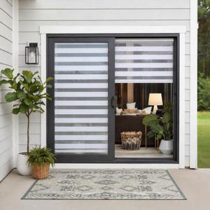 Tingjoo 2 Set 36 x 84 Inch Self Adhesive Zebra Blinds for Sliding Door Adjustable French Door Cordless Blind Sheer Shades Light Filtering Privacy Blinds 2 Ways to Install White for French Doors