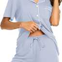 Ekouaer Womens Cotton Pajamas Set Classic Short Sleeve Pjs Set Soft Button Down Sleepwear Loungewear (Medium, Clear Blue)