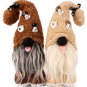 Mailin 2Pcs Dog Gnomes Puppy Doll Gnomes Plush Handmade Scandinavian Swedish Tomte Ornament Gnome Decorations for Home Tiered Tray Dcor