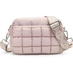 Herald Small Puffer Crossbody Bags for Women, Lightweight Nylon Quilted Shoulder Purse Handbag with Multiple Pockets (New Pink)