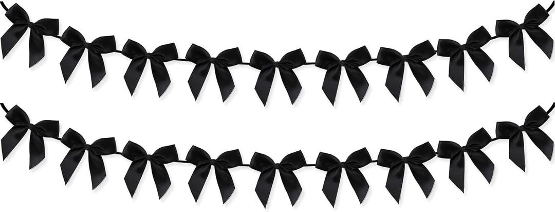 2pcs Bow Garland Banner, Ribbon Bow Party Decorations for Baby Shower Girls Bow Coquette Birthday Party Decor (Black)