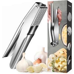 Stainless Steel Garlic Press, Premium Garlic Crusher - Leak-Proof, Easy to Clean, Rust-resistant, Dishwasher Safe!