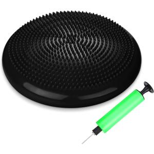Wobble Cushion with Inflation Pump Balance Disc Stability Disc Wiggle Seat Therapy Exercise Office Chair or Sensory (Black)
