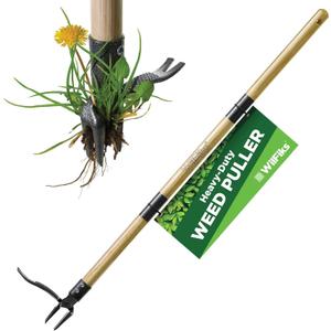 Weed Puller Tool, Stand Up Heavy Duty Weed Remover Tool, Foot Platform Design - Wooden 41 Inches Long Handle - 4 Claw Steel Head Weeder Tool, Garden Hand Weeding Tool Smoothly Remove Weeds