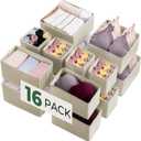 Kootek 16 Pack Drawer Organizer Clothes, Dresser Drawer Organizers for Clothing Fabric Foldable Closet Organizers and Storage Bins for Baby Clothes, Nursery, Underwear, Bras, Socks (Beige)