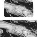 White and Black Marble Texture Kitchen Rugs Microfiber Floor Mats Marbling Cushioned Carpet Runner Rug for Laundry Bathroom Living Room, 2 Piece Set 17"X 47" + 17"X 30"