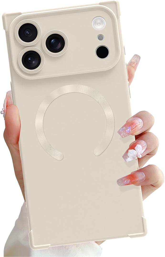 OOK Magnetic Case for iPhone 17 Pro 6.3 Inch [Wireless Charging Compatible] Soft TPU Solid Phone Cover Anti-Scratch Shockproof Protection Slim Case for Women Men - Beige