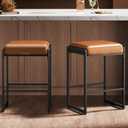 VASAGLE EKHO Collection - Bar Stools Set of 2, Counter Height Bar Stools, Synthetic Leather with Stitching, Mid-Century Modern Counter Stools, 26-Inch Tall, Kichen Home Bar Dining Room, Caramel Brown