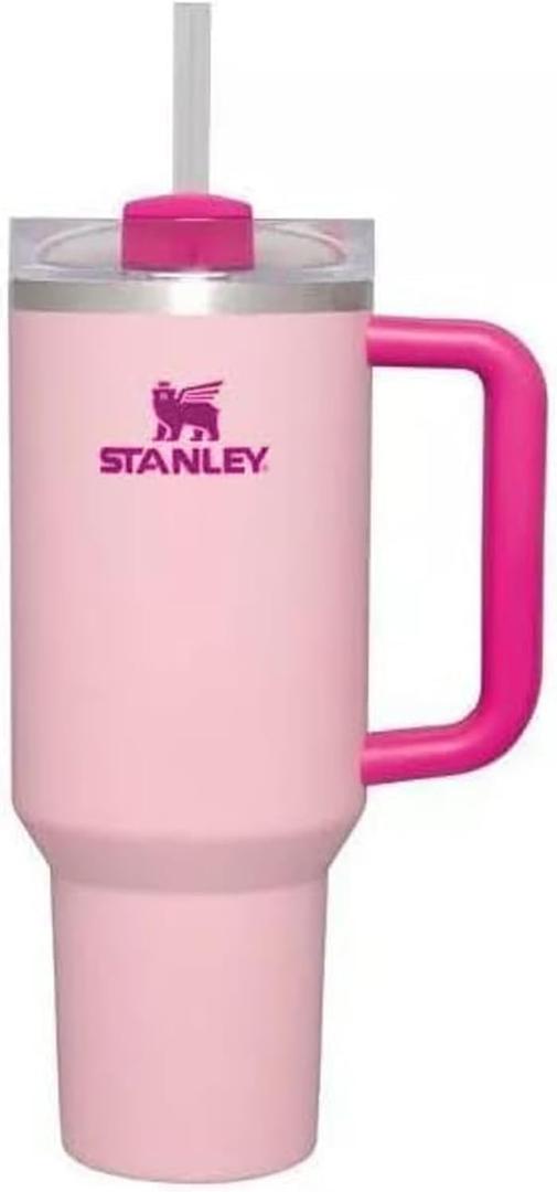 STANLEY Quencher H2.0 FlowState Stainless Steel Vacuum Insulated Tumbler with Lid and Straw for Water, Iced Tea or Coffee (Deep Purple, 40 oz) (Peony, 40 oz)