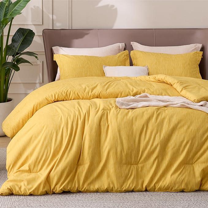 Bedsure King Size Comforter Set - Yellow King Comforter Set, Soft Bedding for All Seasons, Cationic Dyed Bedding Set, 3 Pieces, 1 Comforter (104"x90") and 2 Pillow Shams (20"x36"+2")