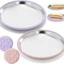Nuogo 2 Pack 304 Stainless Steel Toddler Plate with Suction 9" Metal Plates with Removable Silicone Shell for Kids Non Slip Unbreakable Toddler Dinner Snack Dish for Dishwasher (Pink,Purple)