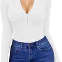 HERLOLLYCHIPS Womens Long Sleeve Tops Short Sleeve V Neck Zip Up Mock Turtle Neck Ribbed Sexy Casual Shirts (Large)