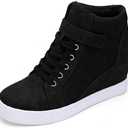 Athlefit Women's Lace Up Wedge Sneakers High Top Fashion Sneakers Ankle Booties (8.5, Black)