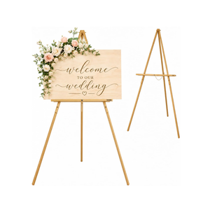 Upgraded 63" Gold Wooden Easel Stand for Sign, Tripod Easel for Wedding Sign Stand, Welcome Board, Poster, Picture, Canvas Art Easel Floor with Tray for Display & Painting