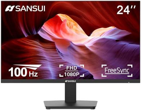 SANSUI Monitor 24 Inch 100Hz PC Monitor, HDMI VGA Ports VESA Mount, FHD Computer Monitor Ultra-Slim Ergonomic Tilt Eye Care for Home Office (ES-24F2, HDMI Cable Included)