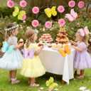 OBBOLO 3D Hanging Butterfly Decorations, Colorful Butterfly Birthday Party Decorations with Tissue Pompom Garland, 6 Pcs Paper Hanging Decorations for Girls, Women, Flower Garden Party Dcor