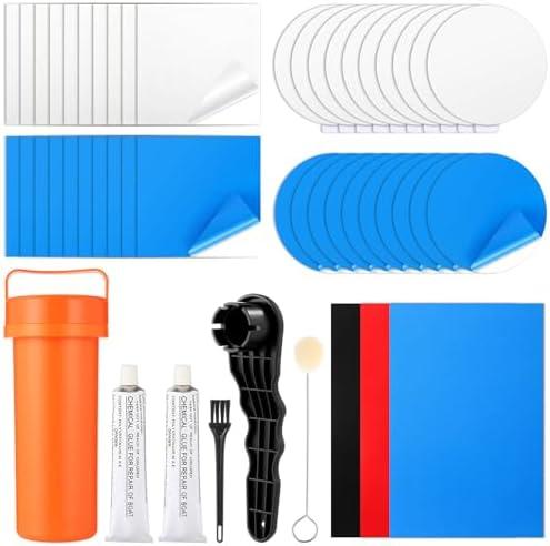 WinnerWhy 49 Pcs Inflatable Boat Repair Kit Pool Liner Patch Kit Waterproof with 30 ml Glue, Heavy Duty TPU Repair Patch Self Adhesive for Air Mattress, Tent, Swimming Ring, Raft, Kayak