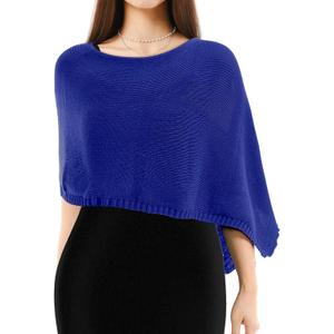 Women Sheer Poncho Shrug Winter Sheer Blouse Top Acrylic Lightweight Poncho Bolero for Evening Dress (Blue)