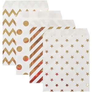 KEYYOOMY 200 Pcs Bright Gold Candy Buffet Bags - Small Polka Dot Paper Treat Bags for Wedding & Birthday Party (5 x 7 inch)