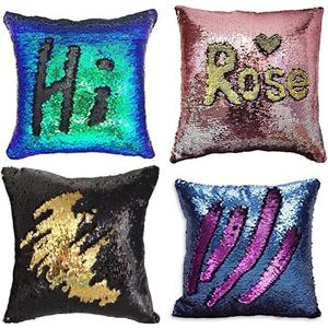 MOCOFO 4 Pack Glitter Sequins Pillow 16X16'' Decorative Pillow Cover Sequin Pillowcase Magic for Party Sofa Couch Car