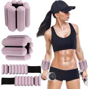 Patented Design Pilates Wrist and Ankle Weights for Women & Men - (1LBx2pc) Set of 2LBs Adjustable Silicone Weighted Bracelet Set for Gym, Yoga, Pilates, Cardio & Strength Training Wrist Weights for Women Wearable (Pink)