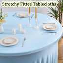 8 Pack Spandex Baby Blue Round Tablecloths for 60in Table, 120inch Stretchy Fitted 5FT Round Table Cloths, Wrinkle Free Table Cover with Skirt for Wedding Birthday Party Baby Shower Banquet
