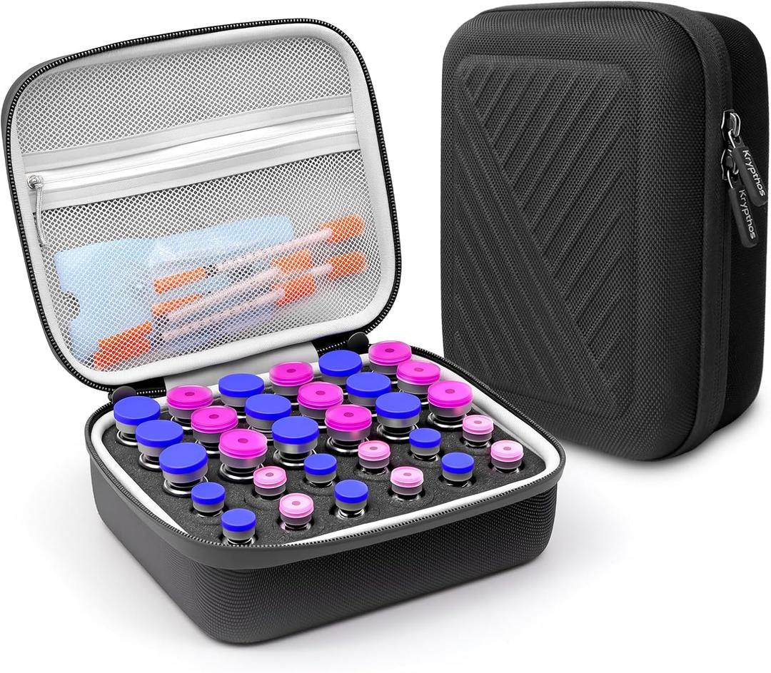 Krypthos 30 Slots Insulin Vial Protector Case, Insulin Vial Organizer Bag for Diabetics Standard 1ml 3ml 5ml and 10ml Vials, Insulin Carrying Case Fridge Holder Storage Holder, No Ice Pack