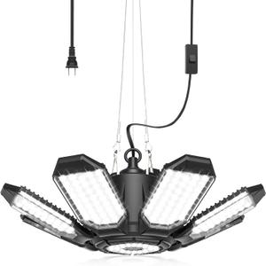 Garage Light Plug in (Built-in Outlet), 25000LM Linkable LED Shop Light w/ 9.84ft Power Cord and Switch, 6500K Hanging Work Light for Garage, Workshop, Utility Room (1 Pack)