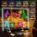 LED Note Board with Color 13.75" x 10" Acrylic Drawing Board with 7 Colors & 4 Light Modes, Includes Battery Box, Power Cable, Markers, Spray Bottle, Cleaning Cloth, Stand & Hanging Chain