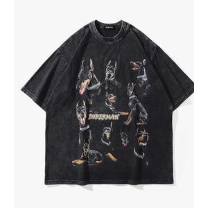 Vamtac Doberman Graphic Tees Oversized Washed Dog T Shirts Vintage Cotton Short Sleeve Summer Top Streetwear, XXL