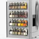 VITEVER Magnetic Spice Rack, 4 Pack, 24 Square Glass Jars with Lids, Quick-Find Pre-Printed Labels, Funnel, Space Saver, Refrigerator and Microwave Oven Organizer