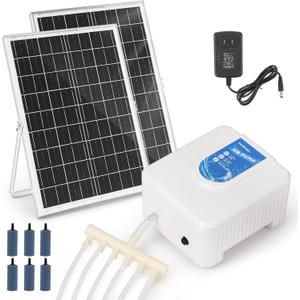 Poafamx Solar Pond Aerator 380GPH, 16W High Efficiency Solar Air Pump with Dual 30W Solar Panels & AC Adapter, Oxygen Pump for Outdoor Koi Pond, Fish Tank, Hydroponics, Wildlife
