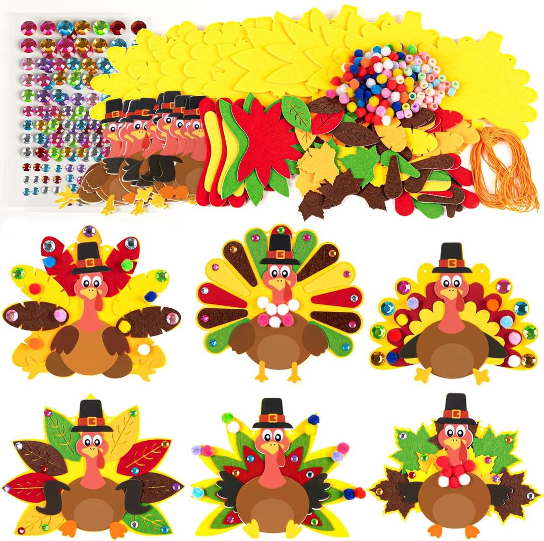 2 x 80UncleKimby 16Pcs Thanksgiving Crafts - Fall Turkey DIY Felt Art Kits Bulk for Party